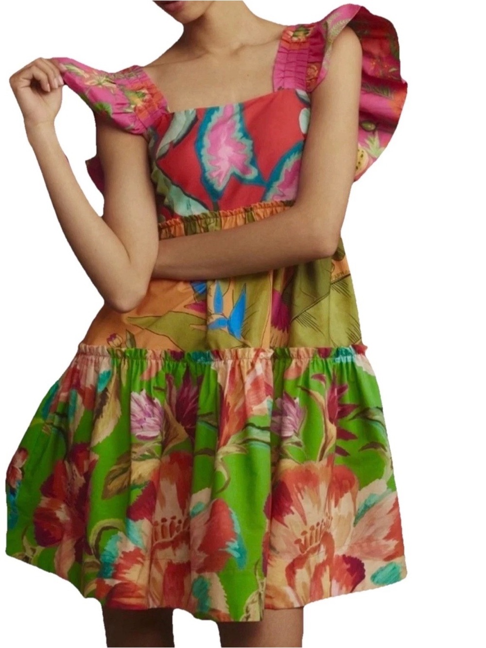 FARM RIO Foliage Floral Mini Dress Tropical Print Size M - MSRP $198 - Picture 4 of 11